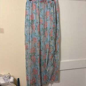 Floral Pleated Maxi Skirt for Easter- Blue and Pink